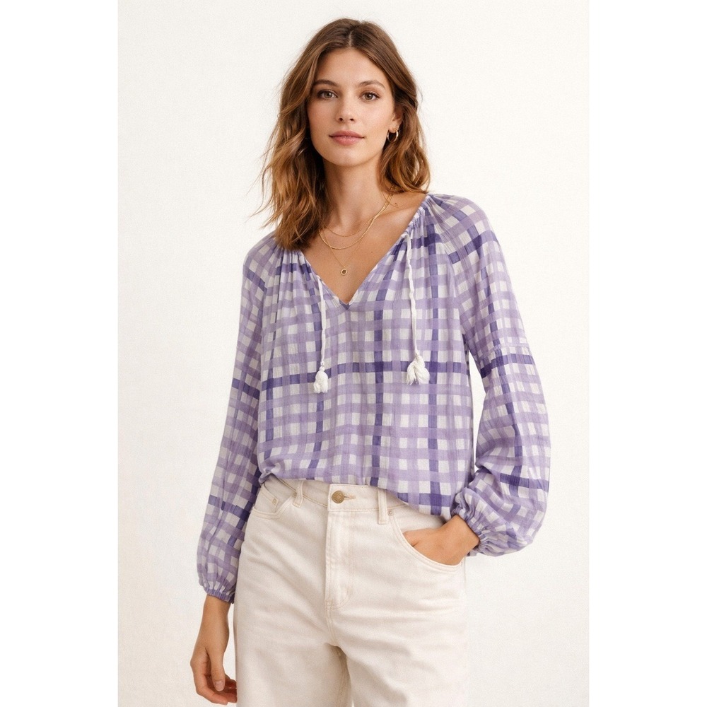Comptoir‎ des Cotonniers Gingham Tassel Lightweight Blouse Size XS